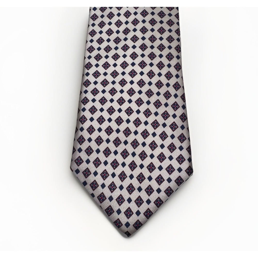 Vintage Geoffrey Beene Men's Silk Tie Off White Geometric Print 58" NWT